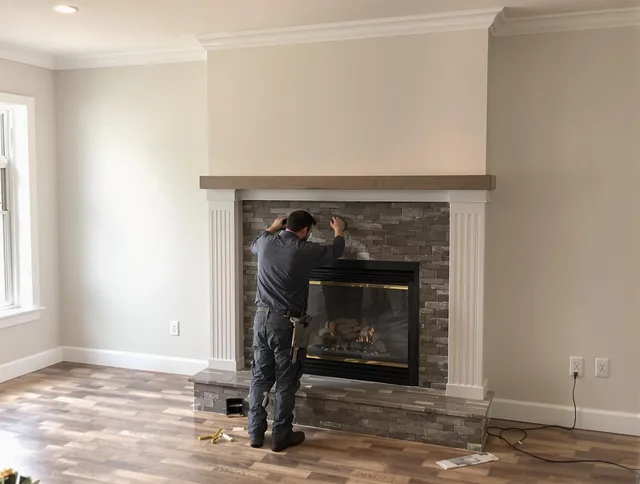 Miami Beach Chimney Sweep finishing a custom fireplace install in Miami Beach, FL